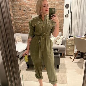 Zara Olive Utility Tie-Waist Jumpsuit